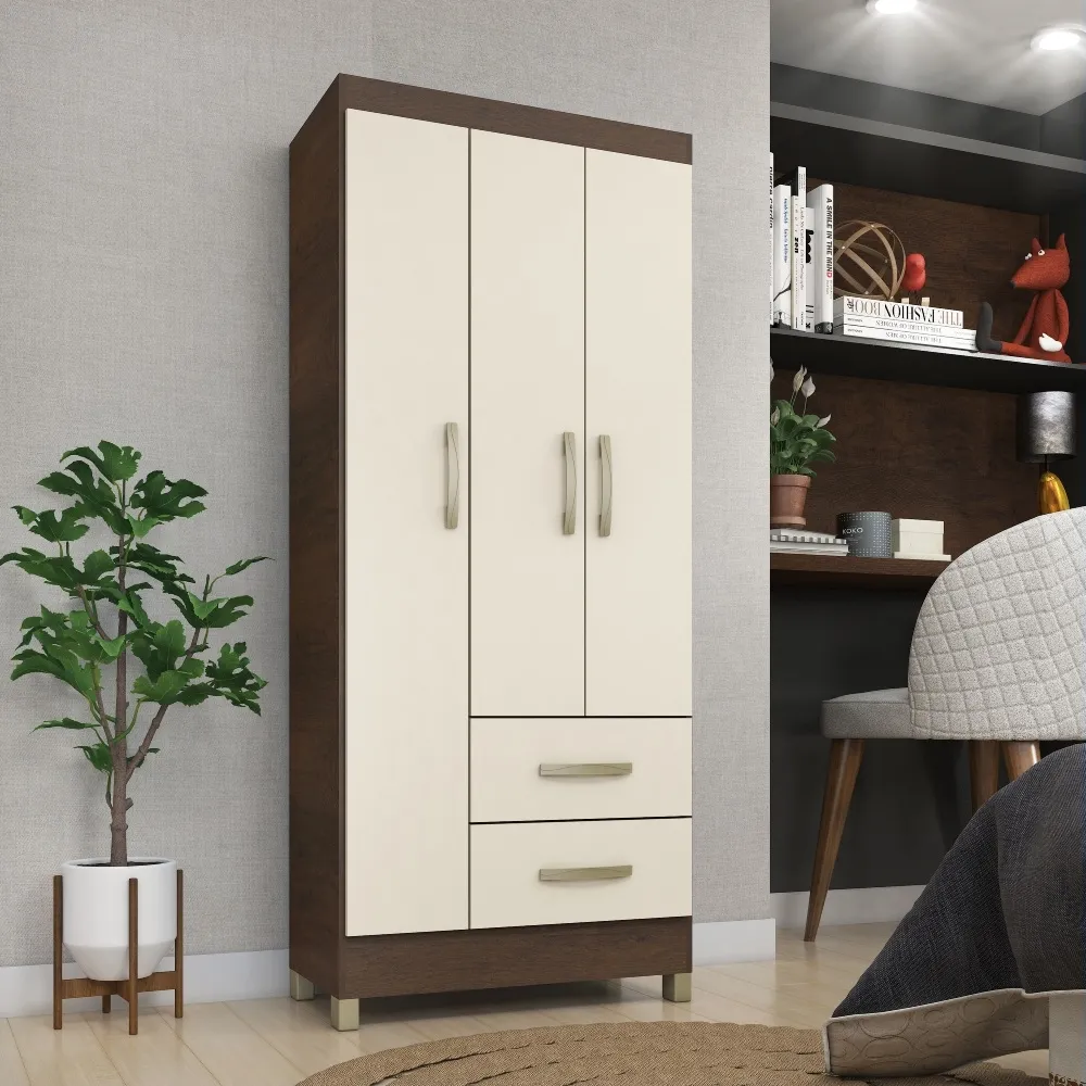 Guarda-Roupa 3 Portas Fellicci Mônaco RP132 2 Gavetas Rustico/Champagne SE