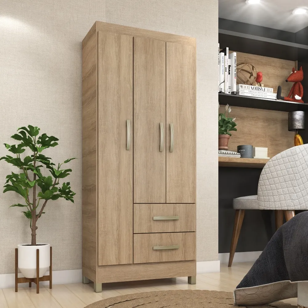 Guarda-Roupa 3 Portas Fellicci Mônaco RP132 2 Gavetas Mel SE