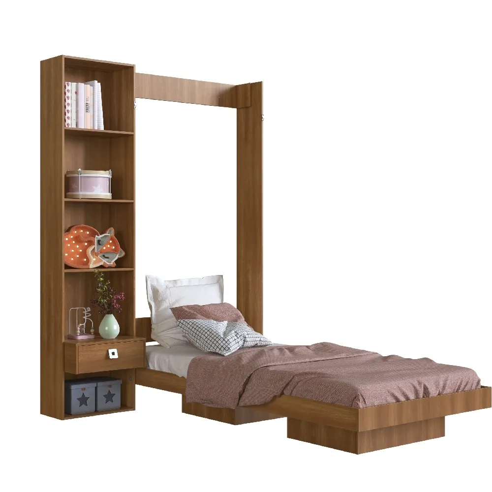 Cama Articulável Art In Móveis Vertical Solteiro com Estante CV095 Nogal SE