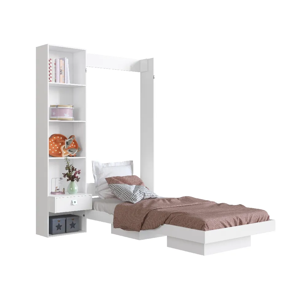 Cama Articulável Art In Móveis Vertical Solteiro com Estante CV095 Branco SE