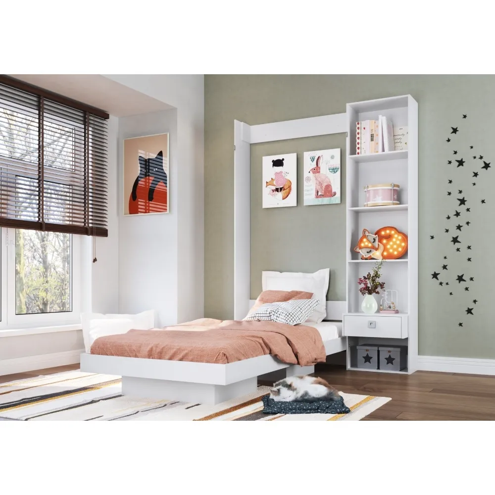 Cama Articulável Art In Móveis Vertical Solteiro com Estante CV095 Branco SE