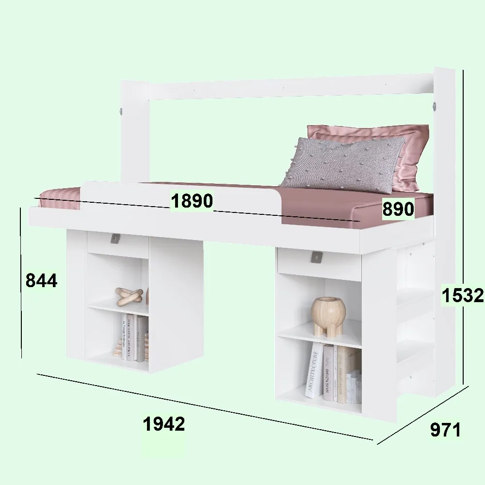 Cama Articulável Art In Móveis Horizontal Solteiro com Estação de Trabalho Latino CE095 Branco SE