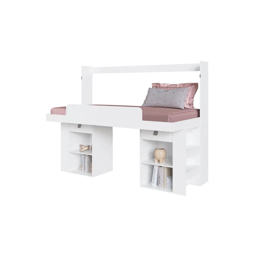 Cama Articulável Art In Móveis Horizontal Solteiro com Estação de Trabalho Latino CE095 Branco SE