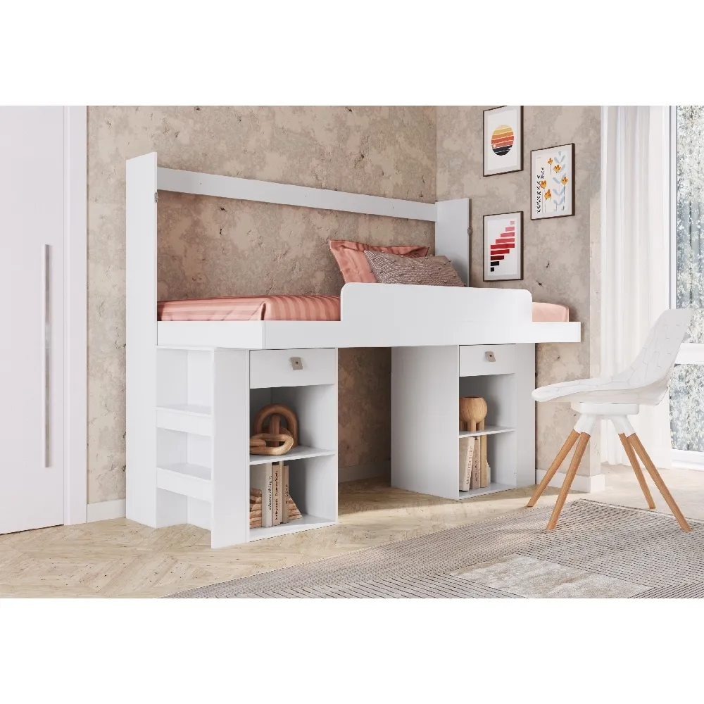 Cama Articulável Art In Móveis Horizontal Solteiro com Estação de Trabalho Latino CE095 Branco SE