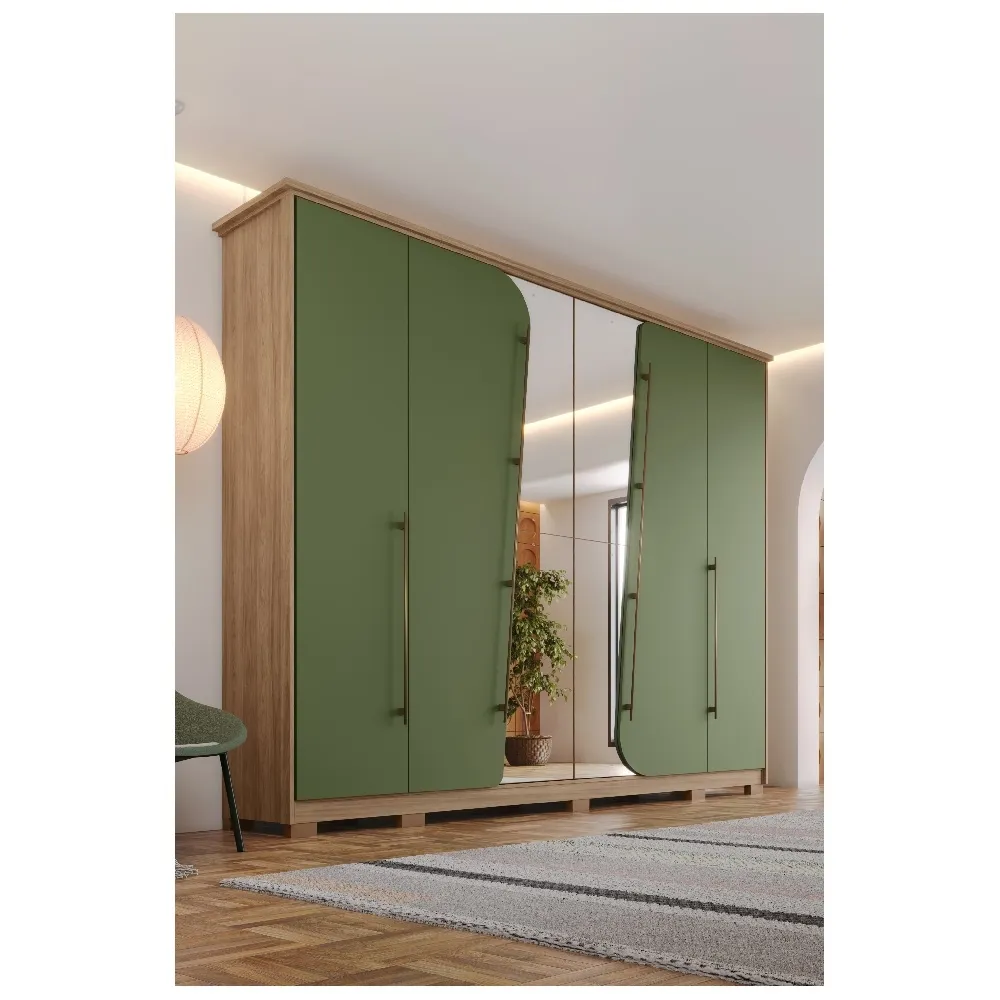 Guarda-Roupa 6 Portas Henn Dubai D322-207 6 Gavetas com Espelho Jequitiba/Verde HP