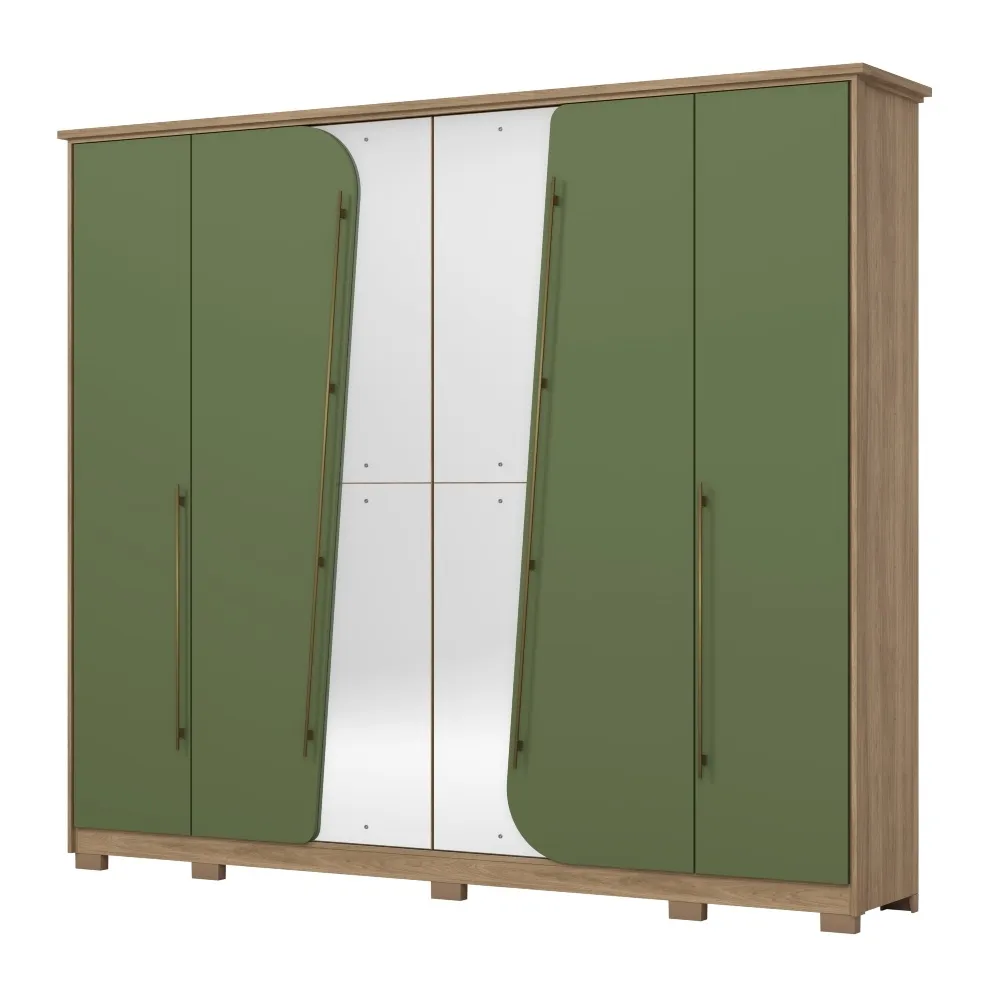 Guarda-Roupa 6 Portas Henn Dubai D322-207 6 Gavetas com Espelho Jequitiba/Verde HP