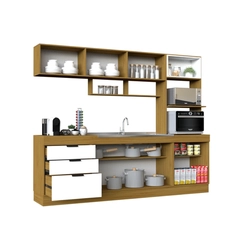 Cozinha Compacta Primavera Bella 6 Portas 3 Gavetas Freijó/Branco Brilho