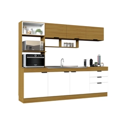 Cozinha Compacta Primavera Bella 6 Portas 3 Gavetas Freijó/Branco Brilho