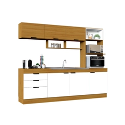 Cozinha Compacta Primavera Bella 6 Portas 3 Gavetas Freijó/Branco Brilho
