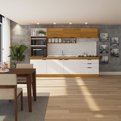 Cozinha Compacta Primavera Bella 6 Portas 3 Gavetas Freijó/Branco Brilho
