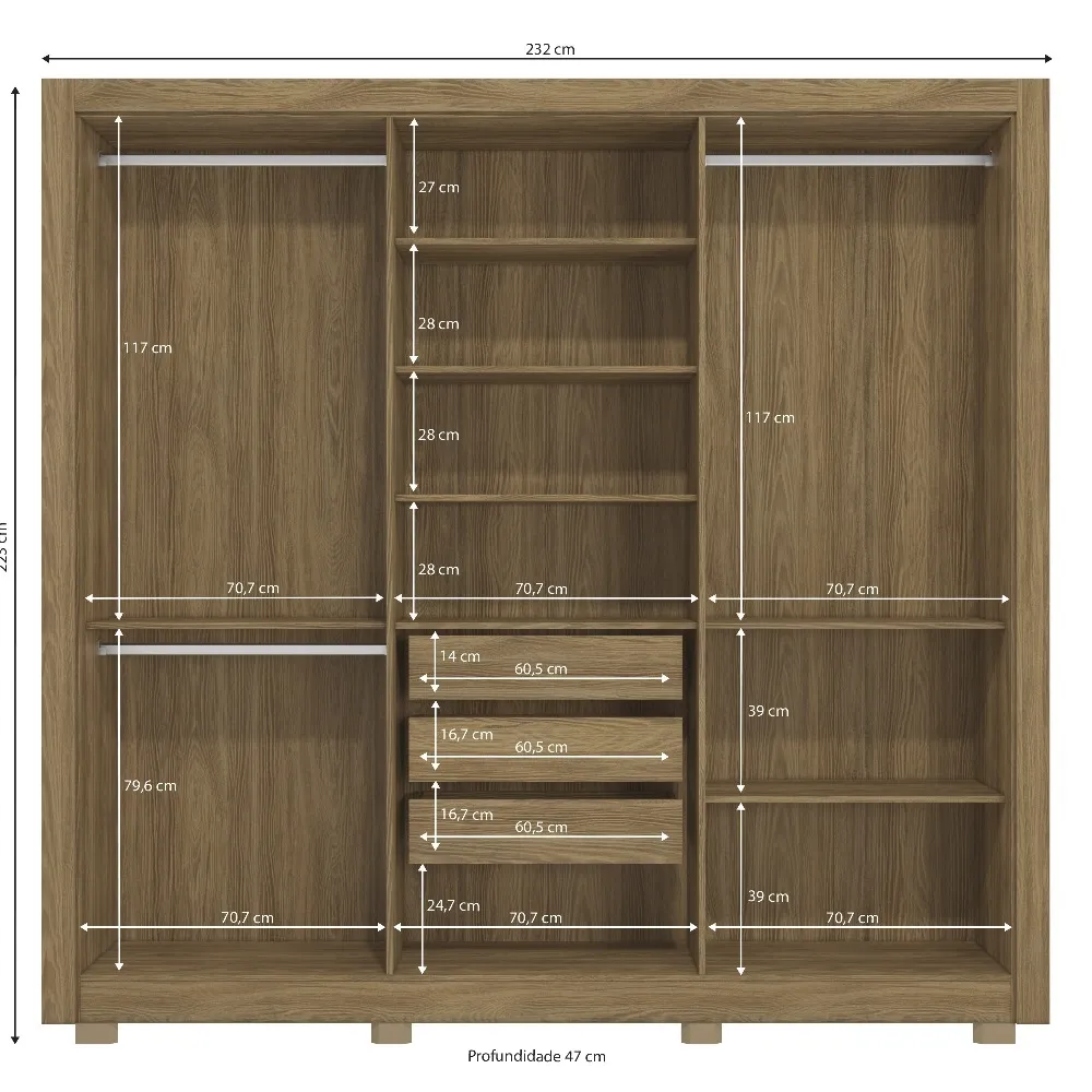 Guarda-Roupa 6 Portas Kappesberg Adapt CB04M569 3 Gavetas Nogueira/Fendi SE