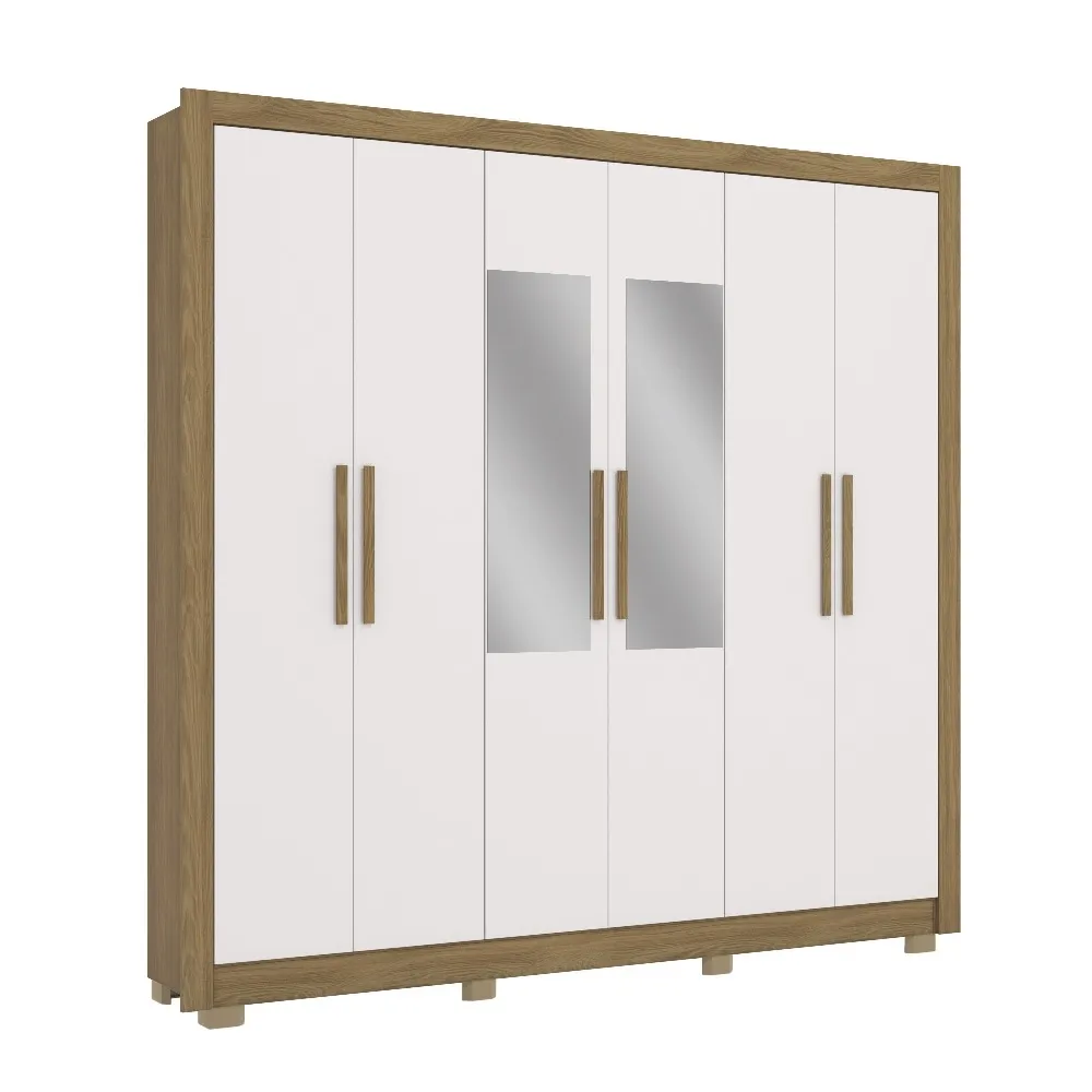 Guarda-Roupa 6 Portas Kappesberg Adapt CB03M569 3 Gavetas c/Espelho Nogueira/Branco SE