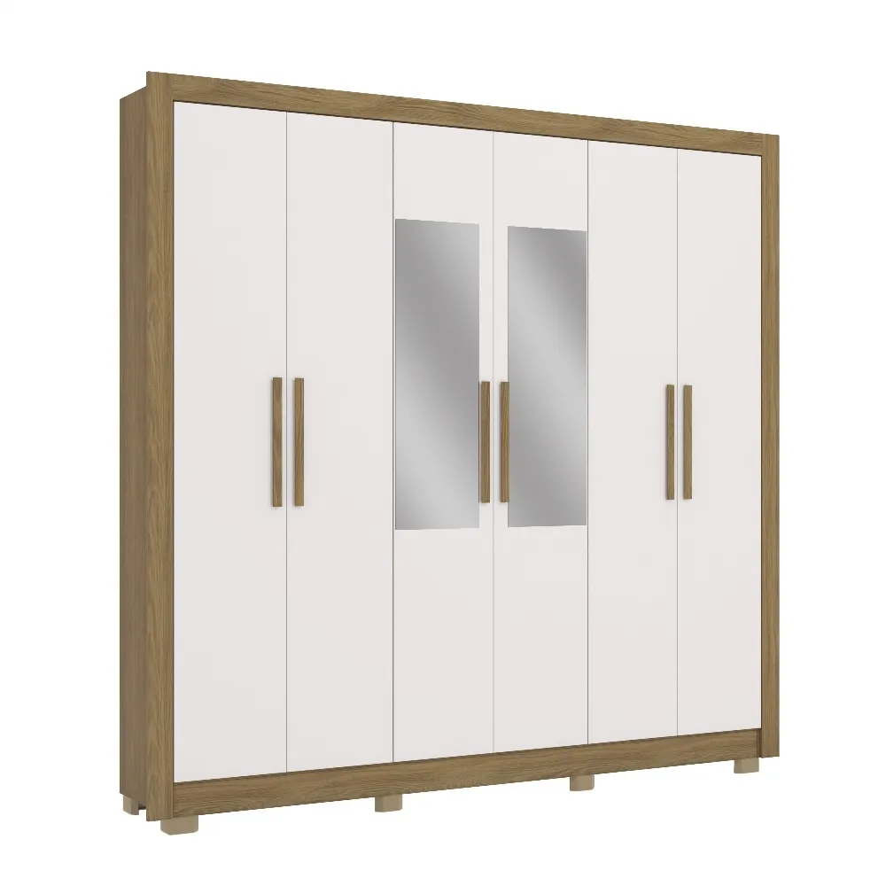 Guarda-Roupa 6 Portas Kappesberg Adapt CB01M569 2 Gavetas c/Espelho Nogueira/Branco SE