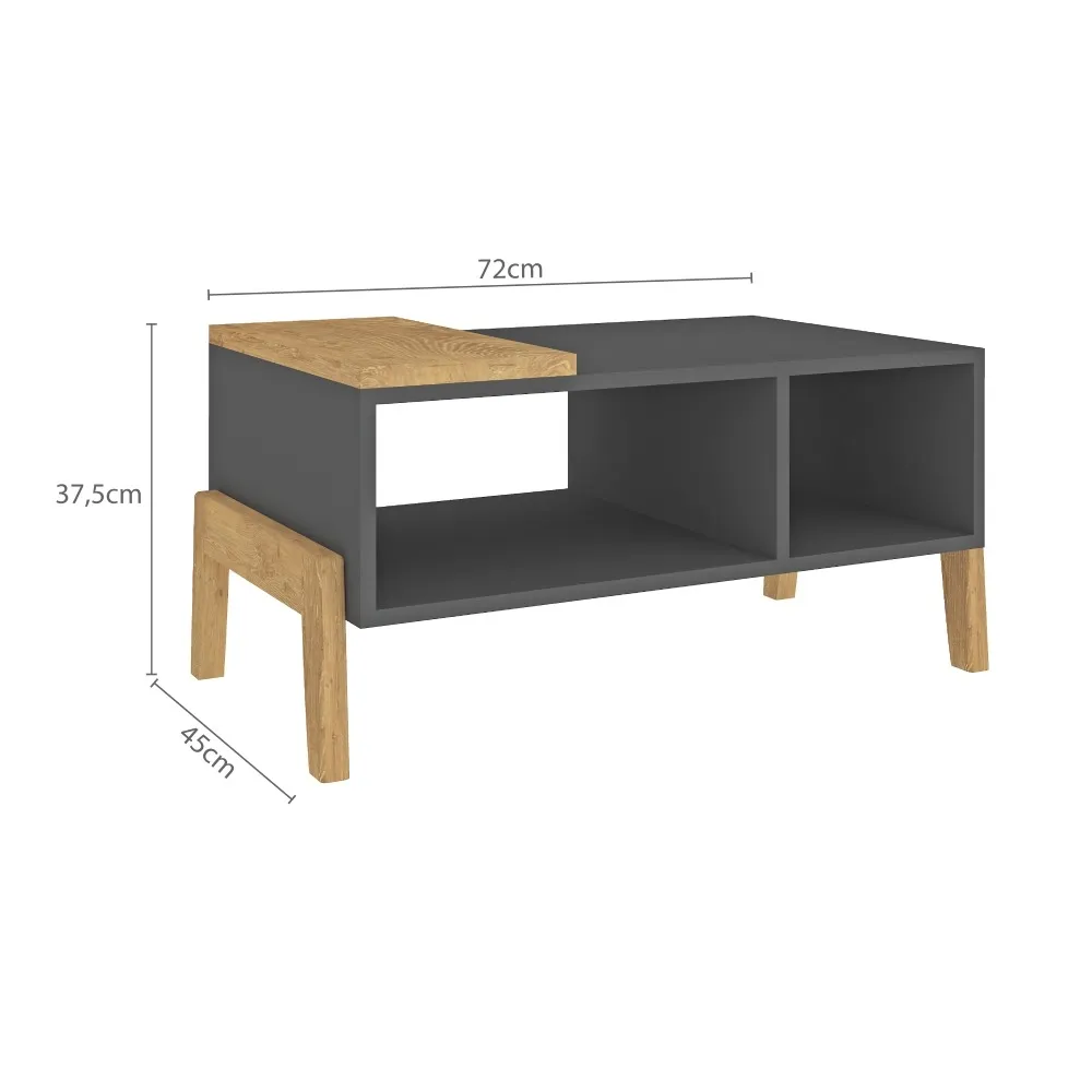 Mesa de Centro Retangular Fellicci 1602-GF/WD Pés de Madeira Grafite/Wood SE