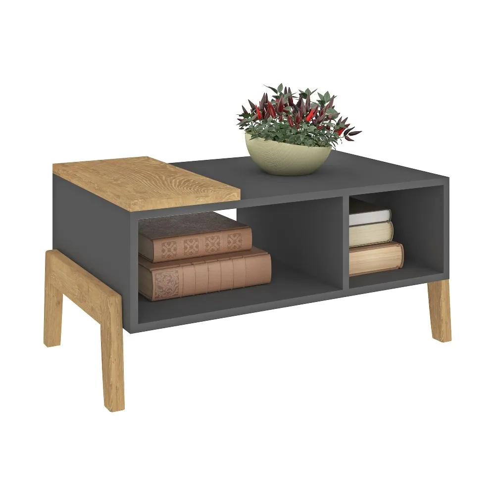 Mesa de Centro Retangular Fellicci 1602-GF/WD Pés de Madeira Grafite/Wood SE