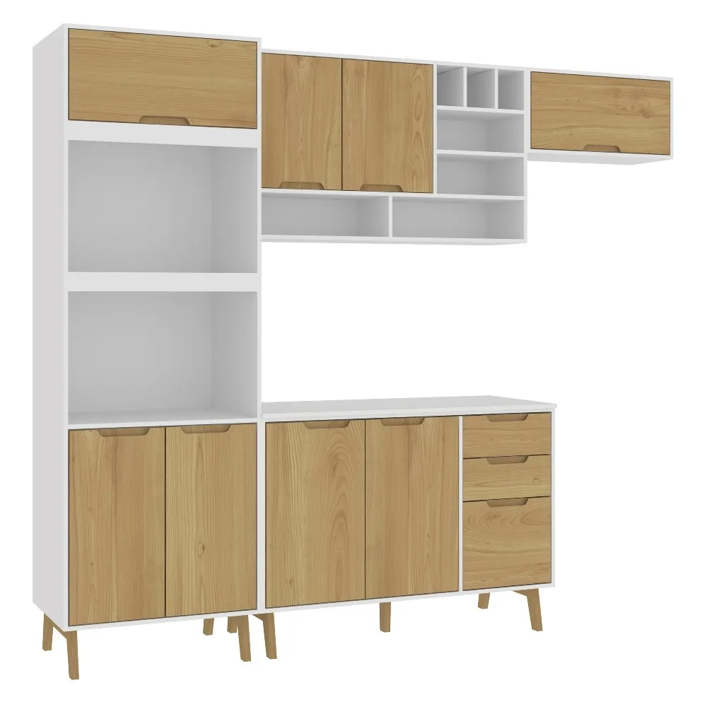 Cozinha Modulada Fellicci 8 Portas e 3 Gavetas Wood CW04CT-BR/WD Branco/Wood SE