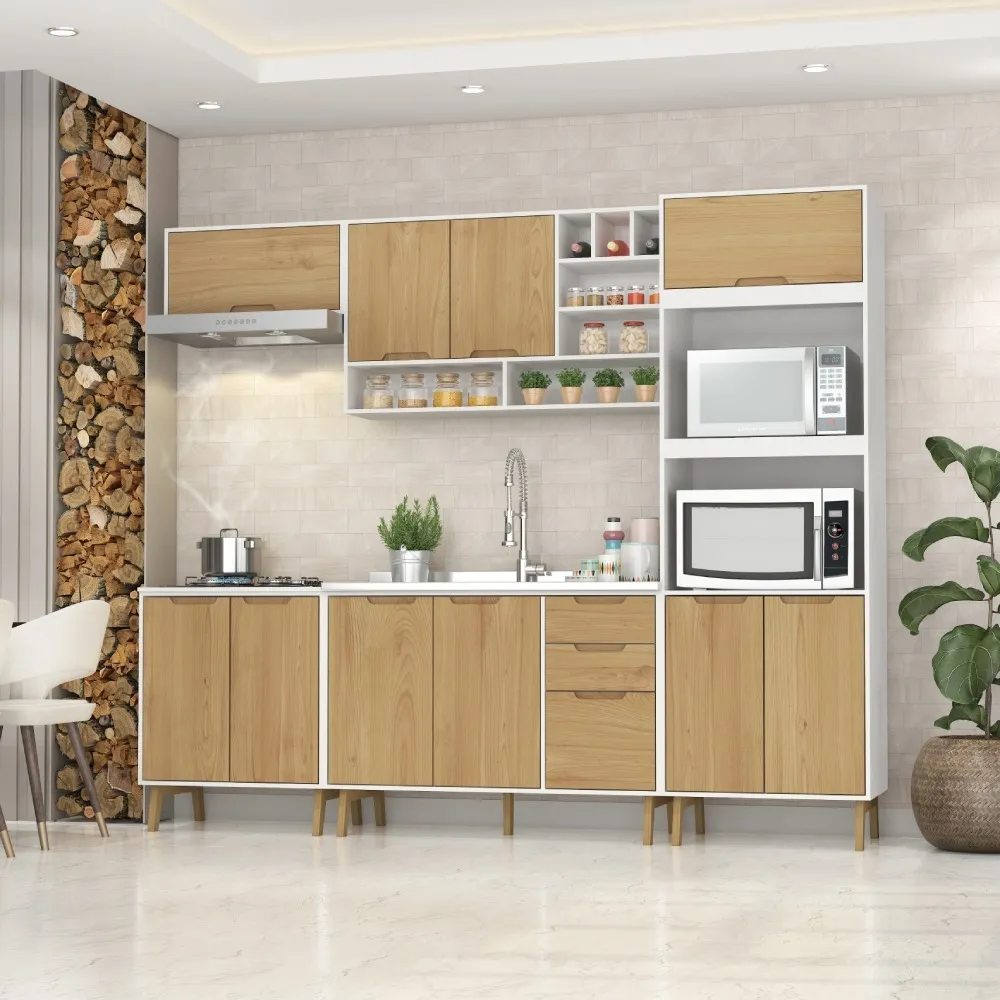 Cozinha Modulada Fellicci 10 Portas e 3 Gavetas Wood CW03ST-BR/WD Branco/Wood SE