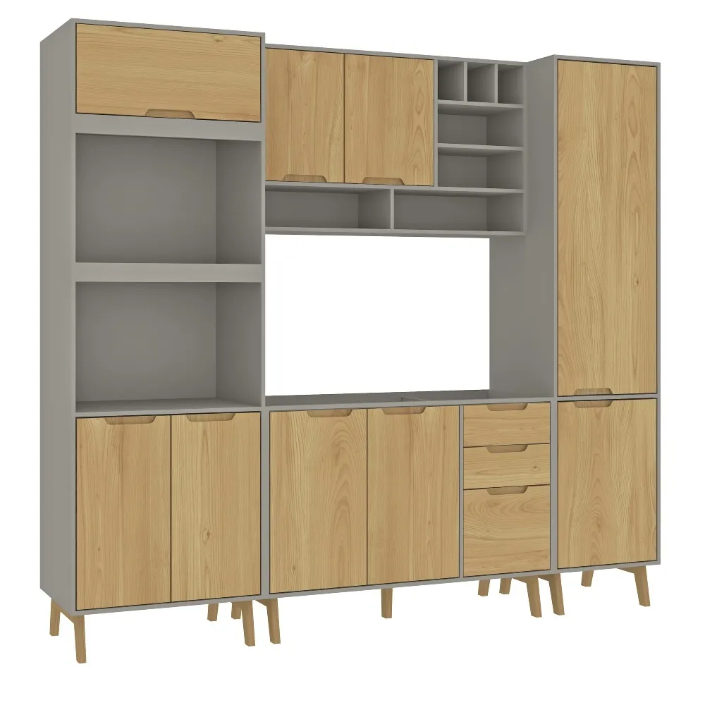 Cozinha Modulada Fellicci 9 Portas e 3 Gavetas Wood CW02ST-CZ/WD Cinza/Wood SE