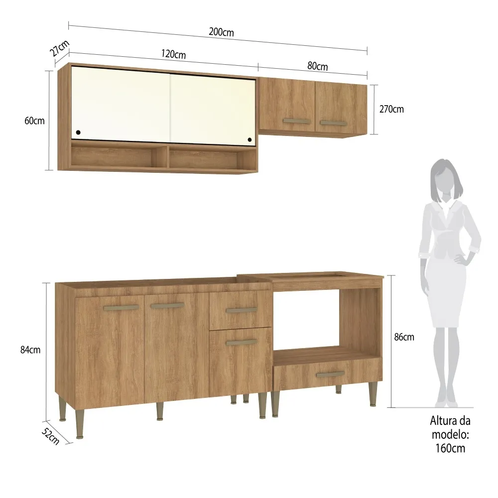 Cozinha Modulada Fellicci 7 Portas e 1 Gaveta Suprema CS03ST-ML Mel SE