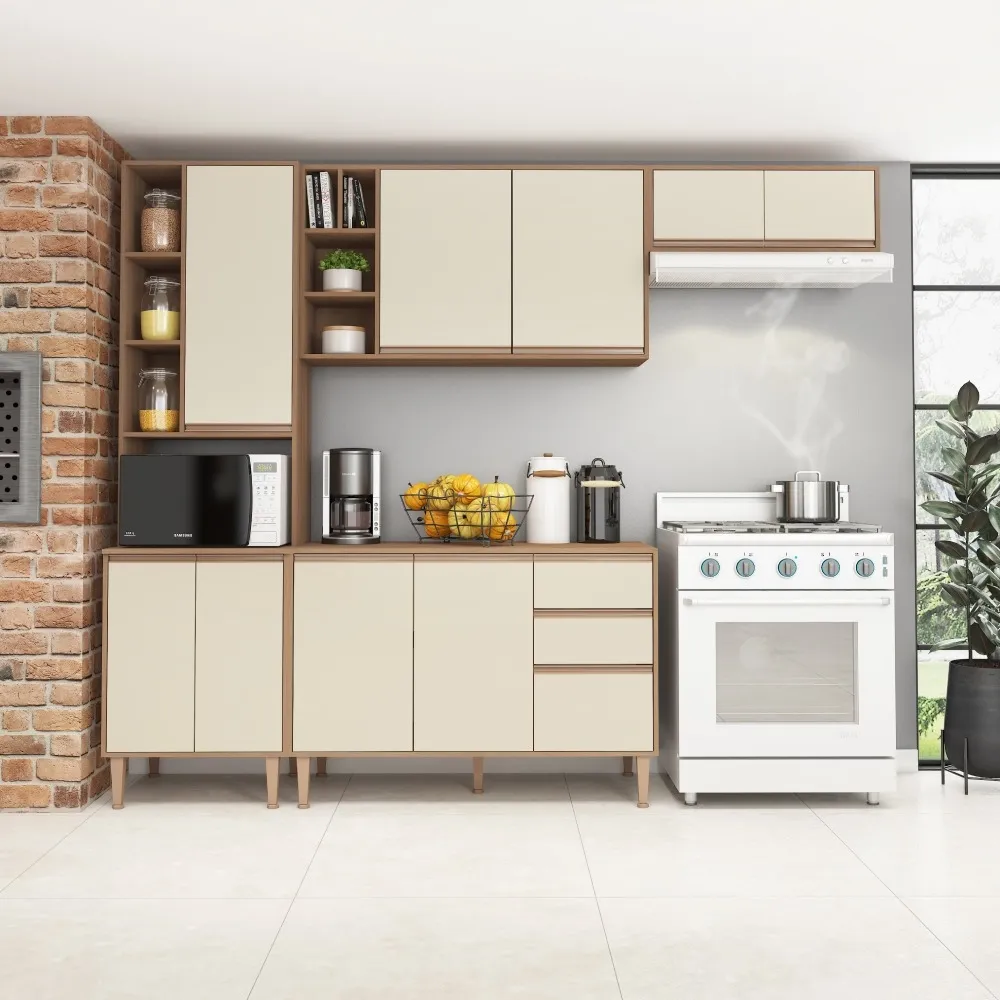 Cozinha Modulada Fellicci 10 Portas e 2 Gavetas New CN14CTMC Manchester/Champagne SE