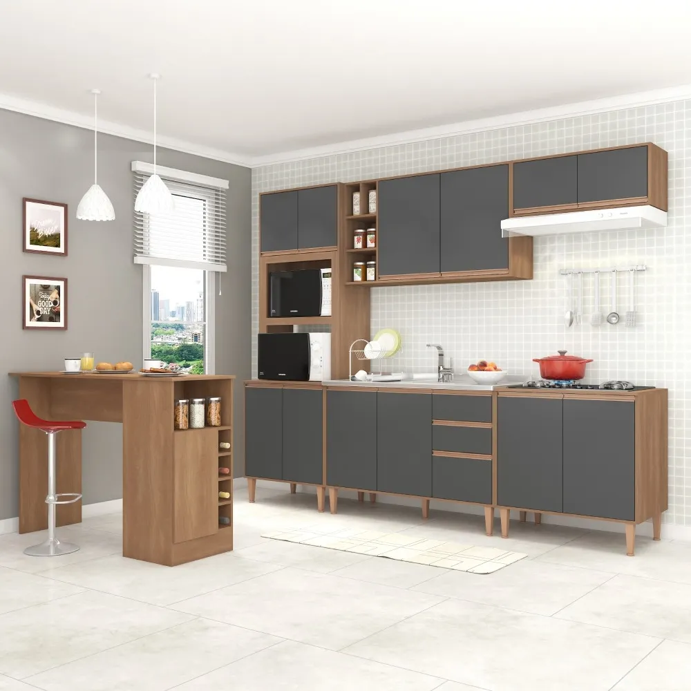 Cozinha Modulada Fellicci 14 Portas e 2 Gavetas New CN22STMG Manchester/Grafite SE