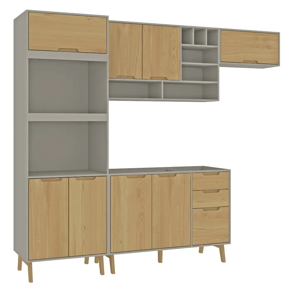 Cozinha Modulada Fellicci 8 Portas e 3 Gavetas Wood 04 CW04ST-CZ/WD Cinza/Wood SE