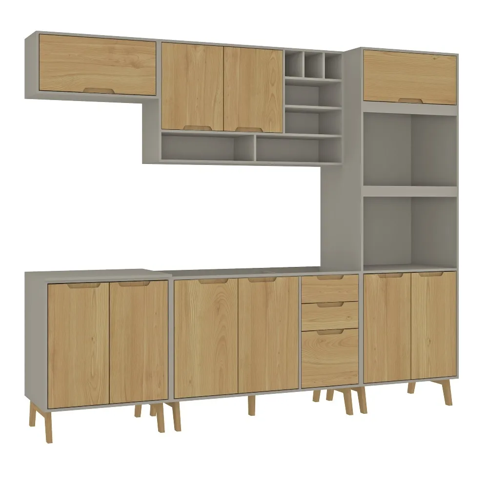 Cozinha Modulada Fellicci 10 Portas e 3 Gavetas Wood 03 CW03ST-CZ/WD Cinza/Wood SE