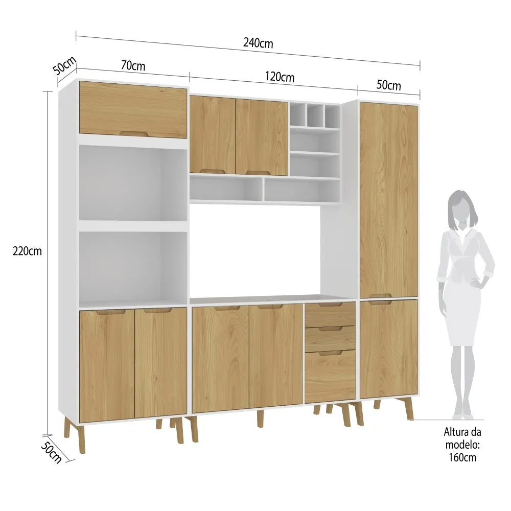 Cozinha Modulada Fellicci 9 Portas e 3 Gavetas Wood 02 CW02ST-BR/WD Branco/Wood SE