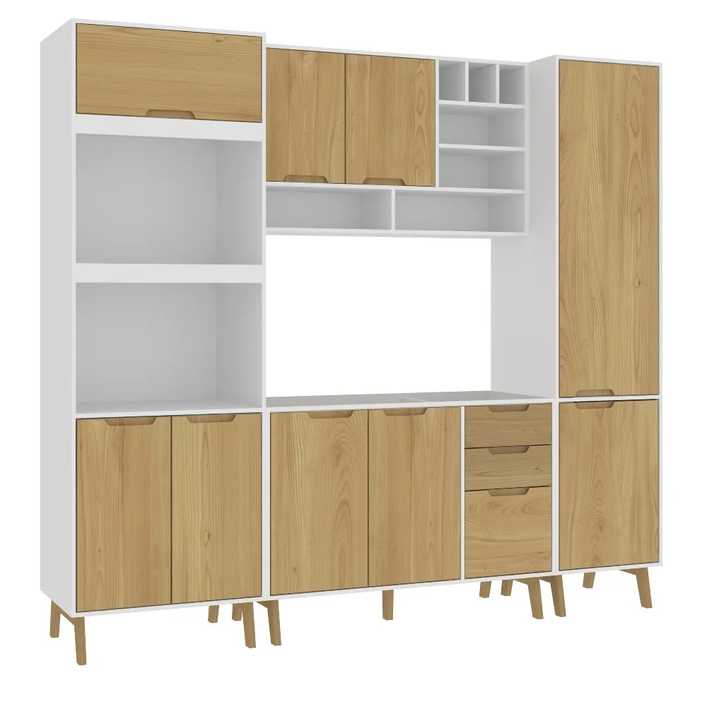 Cozinha Modulada Fellicci 9 Portas e 3 Gavetas Wood 02 CW02ST-BR/WD Branco/Wood SE