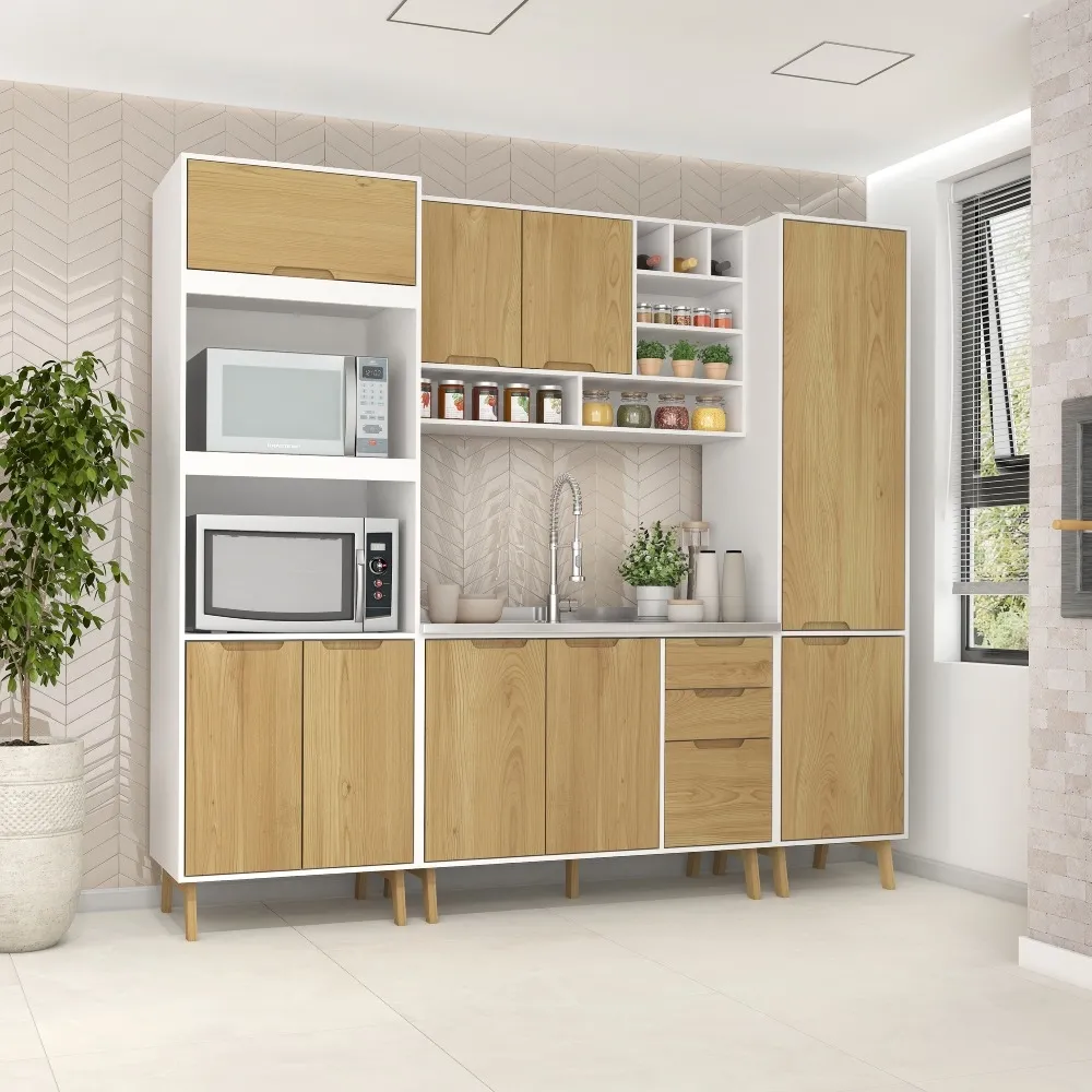 Cozinha Modulada Fellicci 9 Portas e 3 Gavetas Wood 02 CW02ST-BR/WD Branco/Wood SE