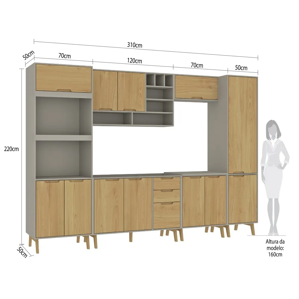 Cozinha Modulada Fellicci 12 Portas e 3 Gavetas Wood 01 CW01ST-BR/WD Branco/Wood SE