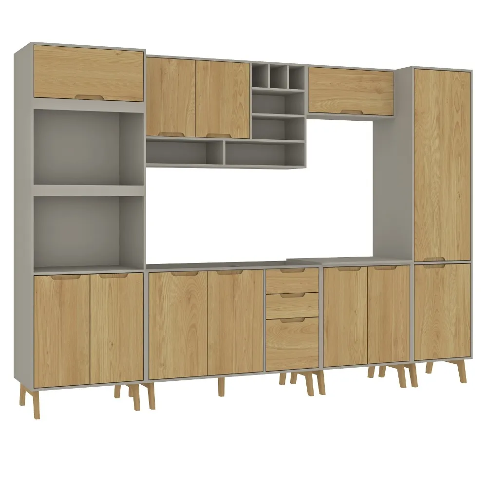 Cozinha Modulada Fellicci 12 Portas e 3 Gavetas Wood 01 CW01ST-BR/WD Branco/Wood SE