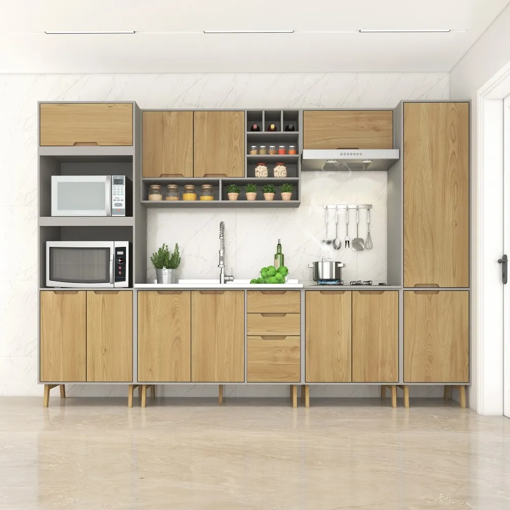 Cozinha Modulada Fellicci 12 Portas e 3 Gavetas Wood 01 CW01ST-BR/WD Branco/Wood SE