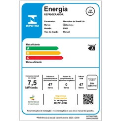 Frigobar 1 Porta 47L Cycle Defrost Electrolux Efficient EM50 Branco
