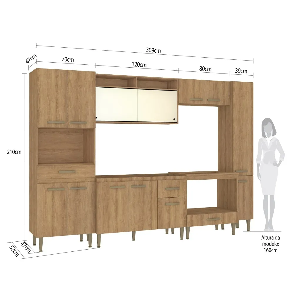 Cozinha Modulada Fellicci 13 Portas e 2 Gavetas Suprema 01 CS01ST-ML Mel SE