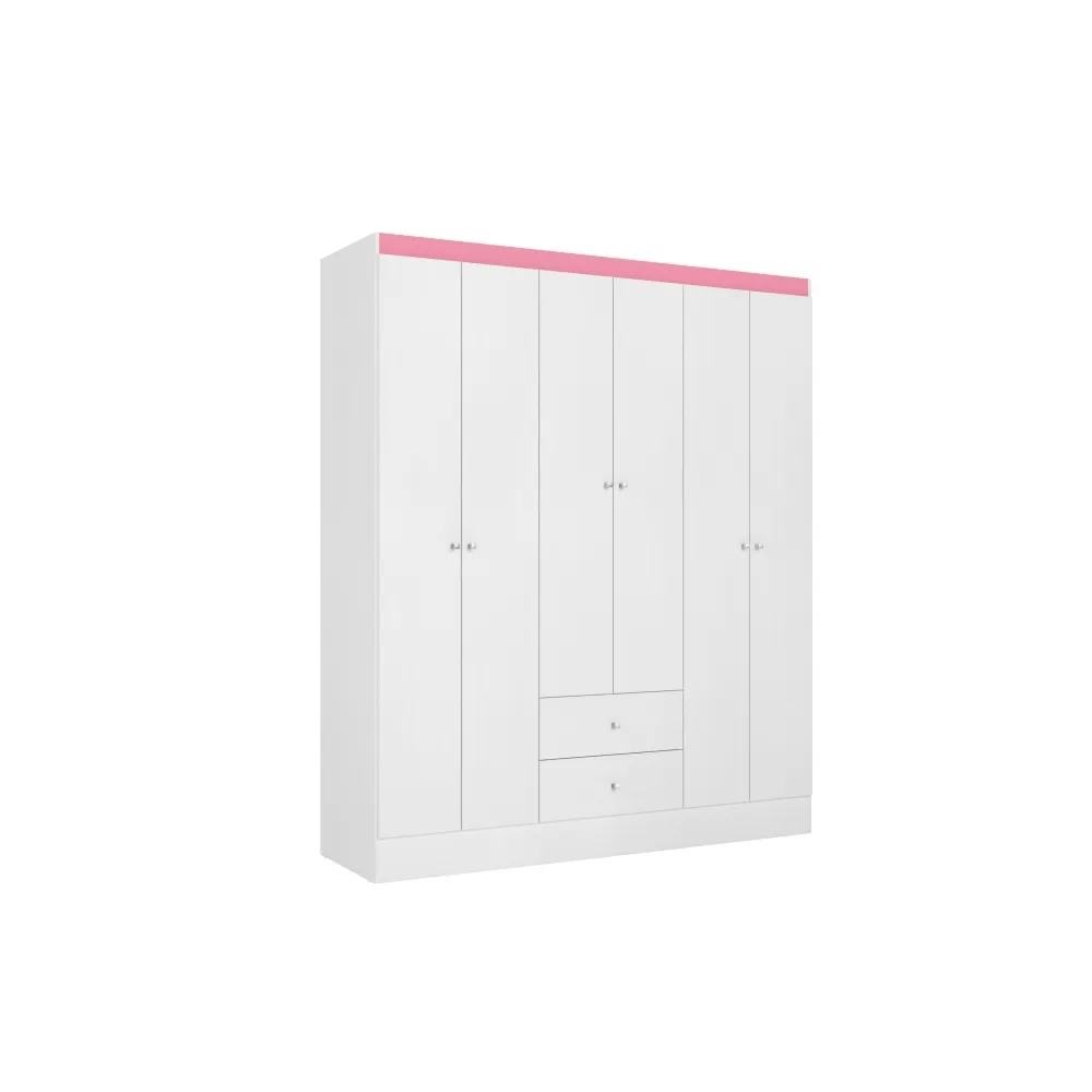 Guarda-Roupa 6 Portas THB Astro 5818 2 Gavetas Branco/Rosa SE