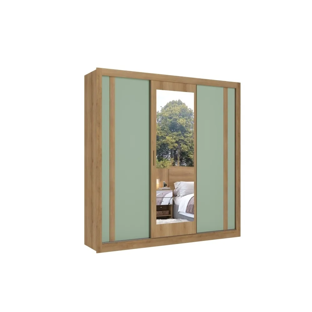 Guarda-Roupa 3 Portas THB Ibiza Glass 5809 4 Gavetas Internas Capuccino/Menta