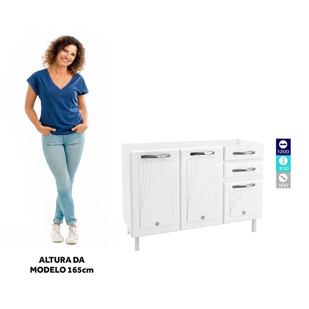 Balcão 120CM Telasul 3 Portas Star New 816128-01 Branco SE