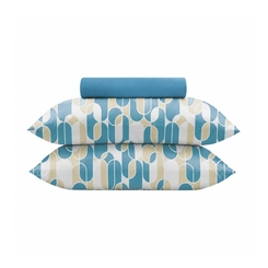 Jogo de Lençol 3 Peças Queen Size Altenburg Brisa Estampado Azul