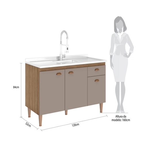 Balcão 120cm Fellicci 3 Portas Marti 1800 Mel/Fendi