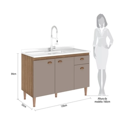 Balcão 120cm Fellicci 3 Portas Marti 1800 Mel/Fendi