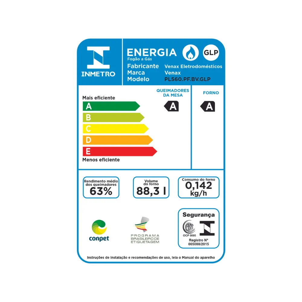 Fogão 5 Bocas Venax Gás GLP Bivolt Branco