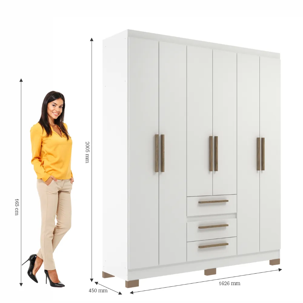 Guarda-Roupa 6 Portas Decibal RP3636.0005 3 Gavetas Branco