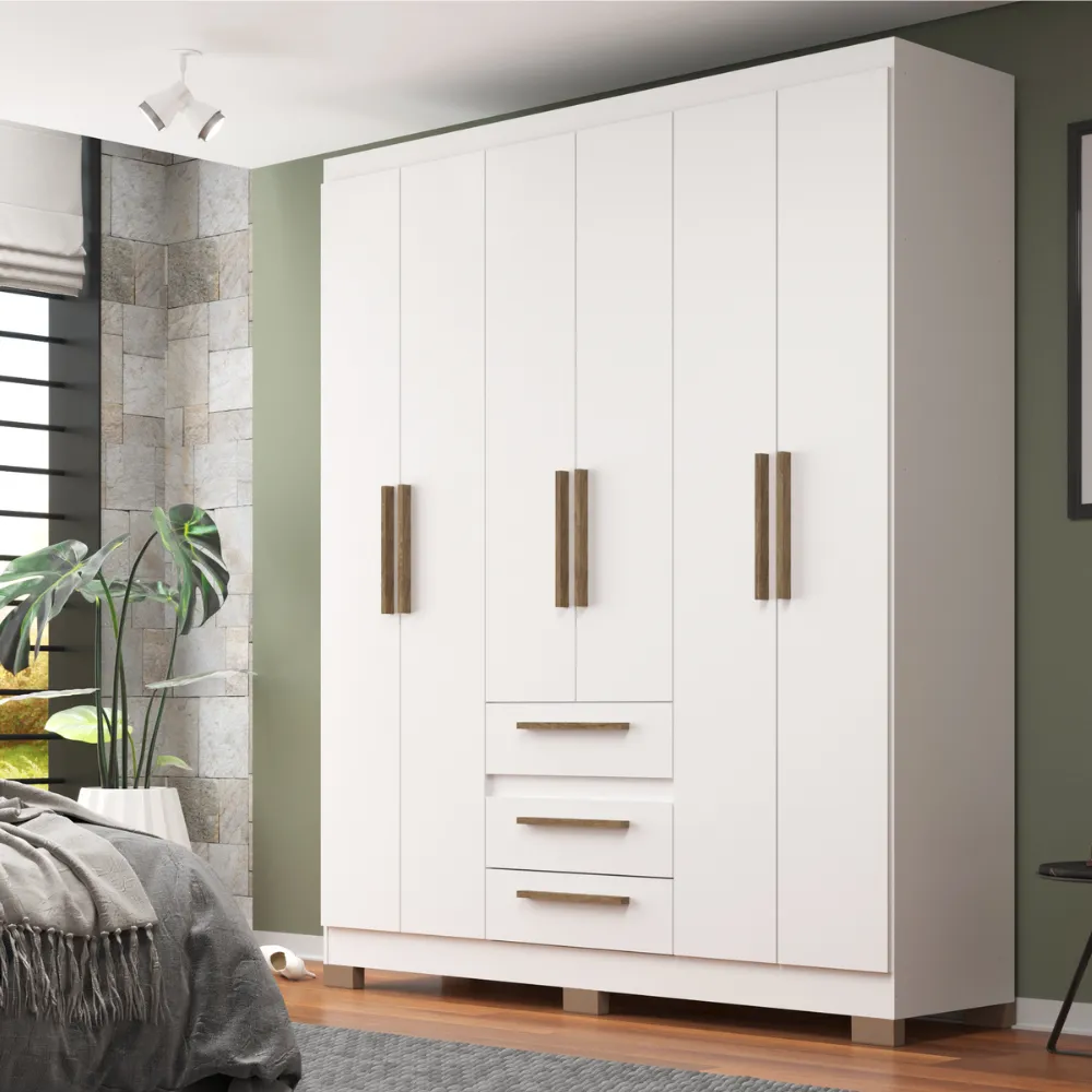 Guarda-Roupa 6 Portas Decibal RP3636.0005 3 Gavetas Branco