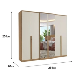 Guarda-Roupa 6 Portas 4 Gavetas THB Valência Full Glass 5786 Capuccino/Off White SE