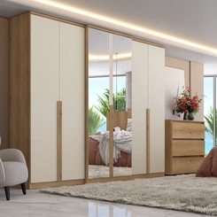 Guarda-Roupa 6 Portas 4 Gavetas THB Valência Full Glass 5786 Capuccino/Off White SE