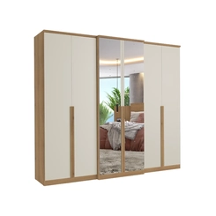 Guarda-Roupa 6 Portas 4 Gavetas THB Valência Full Glass 5786 Capuccino/Off White SE