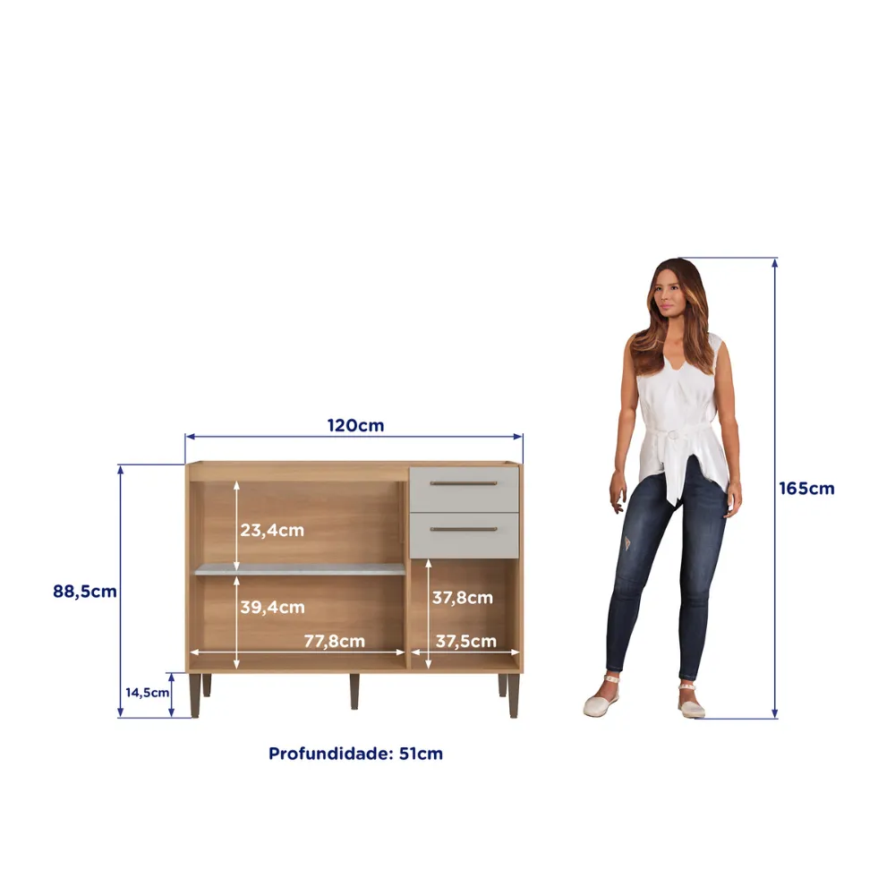 Balcão 120CM Delmarco 3 Portas Jade  JA9100 Freijó/Arenas SE