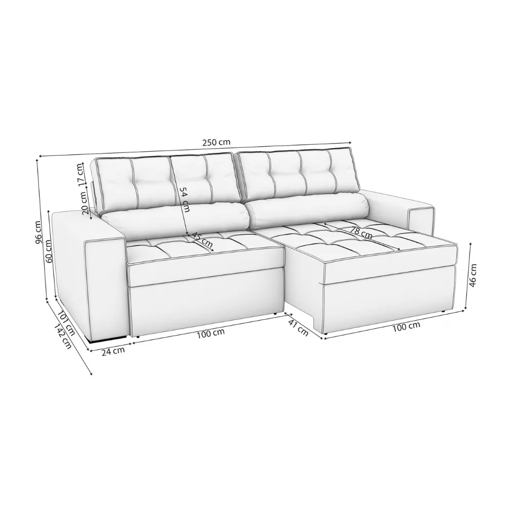 Sofá Retrátil 2 Lugares Kappesberg Lanus S147 A063 250CM Azul SE