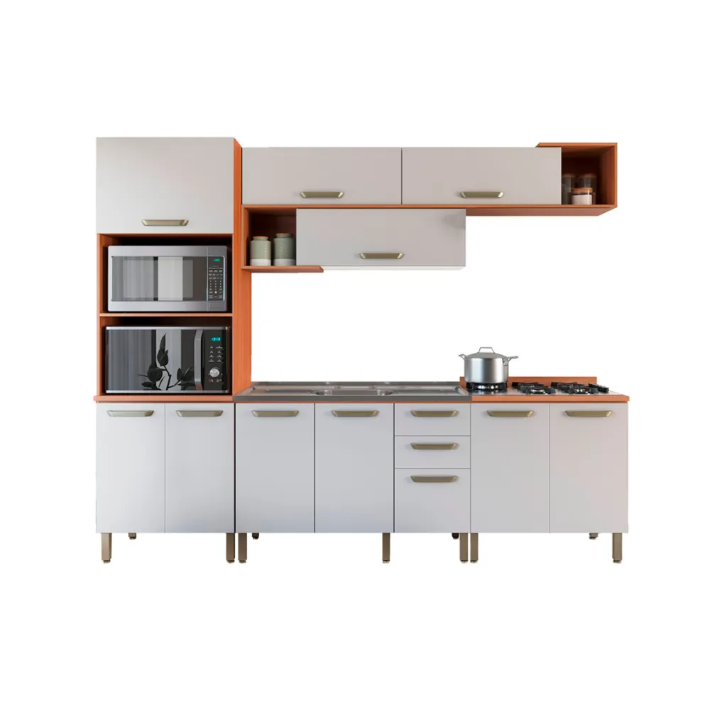 Cozinha Modulada Telasul 11 Portas e 2 Gavetas Pimenta 913438-02 Freijo/ Branco